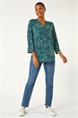 Teal Abstract Linear Print Shirt, Image 2 of 5