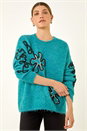 Teal Sparkly Floral Knit Jumper, Image 1 of 5