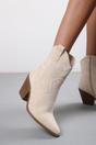 Beige Seraphina Cowboy Ankle Boots Block Heel, Image 1 of 5
