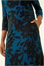 Teal Floral Print Cowl Neck Dress, Image 5 of 5