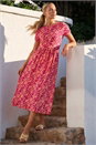ORANGE Petite Abstract Print Gathered Midi Dress, Image 1 of 4