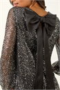 Black Sequin Satin Bow Back Top, Image 5 of 5