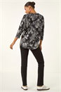 Black Floral Puff Print Stretch Top, Image 3 of 5