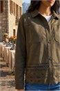 Khaki Faux Suede Cut Out Shacket , Image 4 of 4