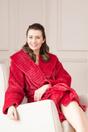 Burgundy Camille Lingerie Burgundy Supersoft Fleece Ribbed Collar Robe, Image 3 of 7
