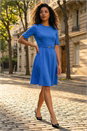 Royal Blue Belted Fit & Flare Dress, Image 1 of 4
