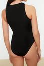 Black WOVCOR Black High Neck Zip Detail Sleek Fit Swimsuit, Image 3 of 3