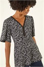 Black Floral Print V-Neck Lace Stretch Top, Image 4 of 5