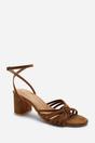 Brown Blossy Knotted Block Heel Sandal With Ankle Strap, Image 4 of 5