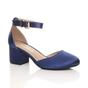 Navy Blue AJVANI Navy Blue Mid Block Heel Ankle Strap 2 Part Heels, Image 1 of 6