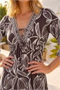 Chocolate Leaf Border Print V-Neck Midi Dress , Image 4 of 4