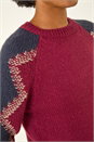 Burgundy Colour Block Soft Knit Jumper, Image 5 of 5