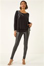 Black Embellished Double Layer Tunic Top, Image 2 of 5