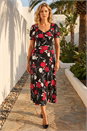 Red Floral Print Ruched Midi Dress, Image 2 of 4