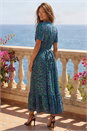 Teal Animal Print Beaded Midi Dress, Image 3 of 4