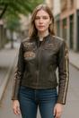 Sand Biker Racing Badges Leather Jacket, Image 1 of 5