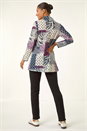 Burgundy Patchwork Print Cowl Neck Top, Image 3 of 5