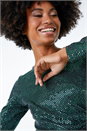 Green Sequin Ruched Waist Jersey Top, Image 1 of 5