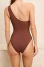 Brown One Shoulder Cut Out Detail Swimsuit, Image 5 of 5