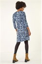 Navy  Geometric Gathered A-Line Dress, Image 3 of 5