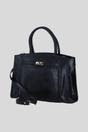 Black Real Leather Structured Handbag with Detachable Strap, Image 2 of 4