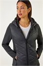 Black Contrast Hooded Padded Jacket, Image 5 of 8