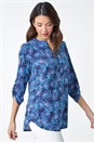 Blue Leaf Print V-Neck Stretch Jersey Blouse, Image 2 of 5