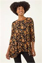 Orange Floral Print Hanky Hem Stretch Top, Image 1 of 5