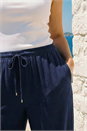Navy  Curve Linen Blend Trousers, Image 4 of 4
