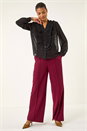 Black Ruffle Front V-Neck Blouse, Image 2 of 5