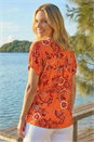 Orange Floral Print Pleat Front Top, Image 3 of 4
