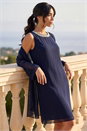 Navy Petite 2 in 1 Neck Trim Shift Dress, Image 1 of 4