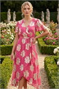 Pink Jacquard Midi Wrap Dress, Image 1 of 4