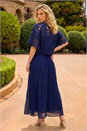 Navy  Crochet Overlay Maxi Dress , Image 3 of 5