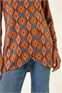 Dark Orange Abstract Print Cowl Neck Top, Image 5 of 5
