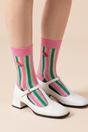 Multi Watermelon Stripes Combed Cotton Sheer Pop Socks in Pink, Image 1 of 4