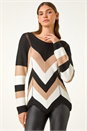 Black Chevron Colour Block Jumper, Image 4 of 5