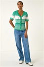 Green Wave Stitch Button Knit Jumper, Image 2 of 5
