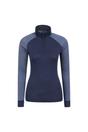 Navy Merino Wool Zip Neck Thermal Top, Image 1 of 4