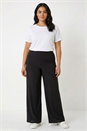 Black Curve Elastic Waist  Wide Leg Trousers, Image 2 of 7