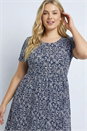 Navy  Curve Abstract Print Pocket Midi Dress , Image 4 of 5