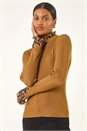 Tan Leopard Ruffle Trim Jumper, Image 4 of 5