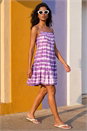 Purple Tie Dye Print Tiered Dress, Image 2 of 4