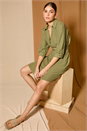 Khaki Short Belted Shirt Dress, Image 6 of 7