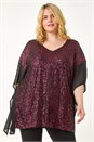 Maroon Curve Full Sequin Chiffon Overlay Top, Image 2 of 5