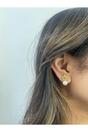 Gold Floral Pearl Stud Earrings in Gold, Image 4 of 4