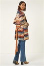 Brown Jacquard Knit Belted Cardigan, Image 3 of 5