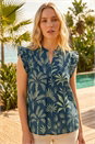 Textured Palm Print Frilled Top, Image 1 of 4
