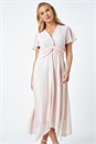 Light Pink Petite Textured Spot Twist Front Midi Dress, Image 2 of 5