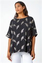 Black Metallic Floral Print Oversized T-Shirt, Image 1 of 5